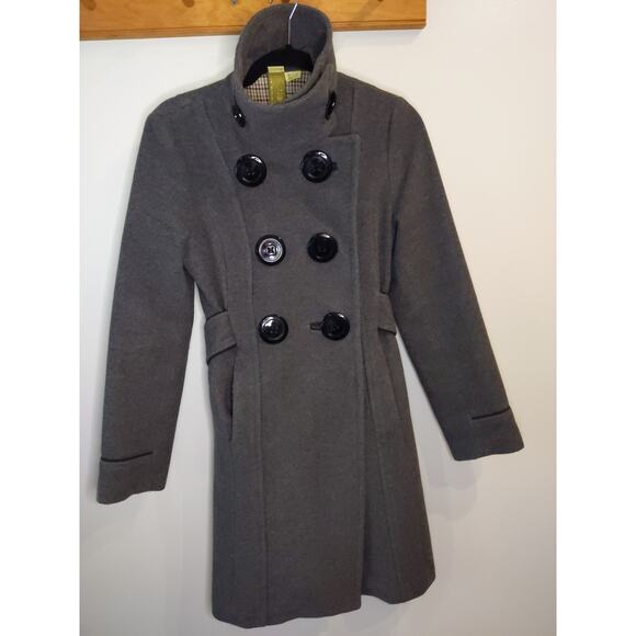 Soia and Kyo Women's Small Gray Wool Blend Button Up Belted Coat - Picture 1 of 11